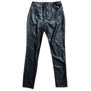 Bebe‎ Woman's Faux Black Leather Pants SZ 26 x 28 Mid Rise